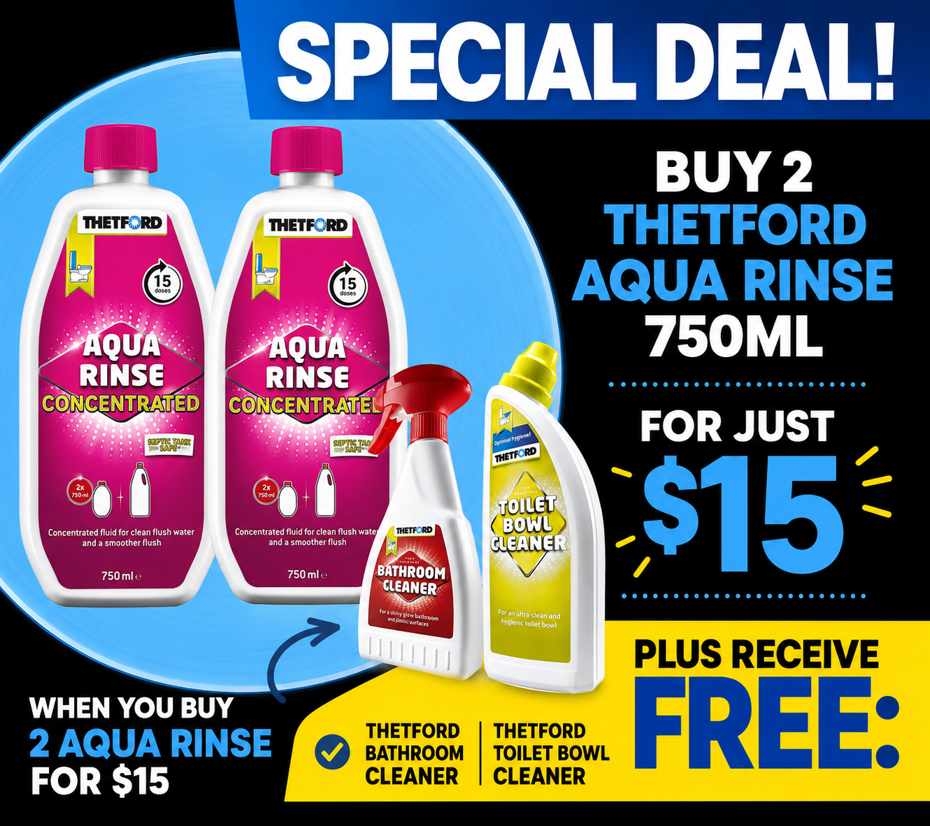 Thetford Aqua Rinse Concentrate 750 ml (Now 2 For $15.00)